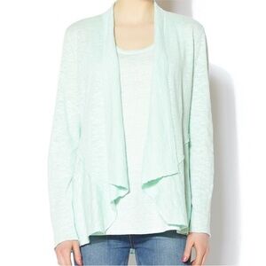 EIlEEN FISHER Seafoam Green Organic Linen Lightweight Open Cardigan Sweater